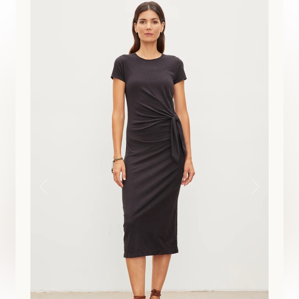 VELVET by Graham & Spencer Black Cotton Slub Knot Waist Midi Dress Women’s M